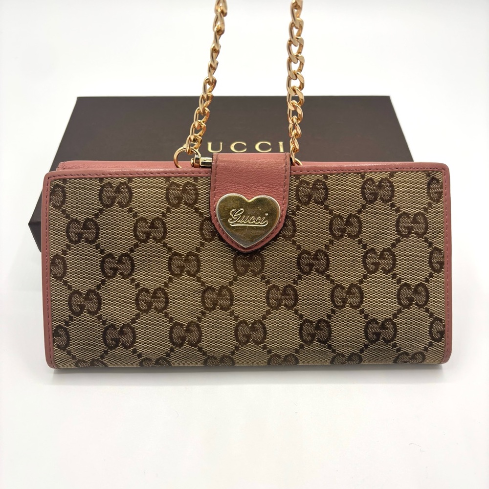 Gucci GG Canvas Wallet with Gold Chain